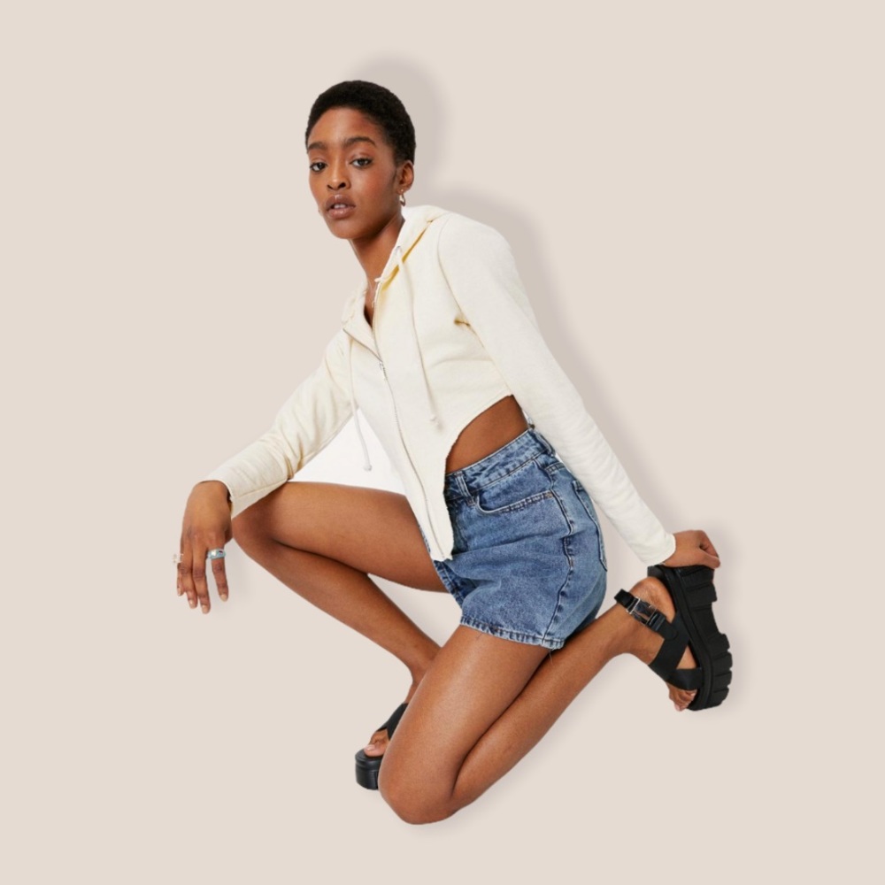 Nasty Gal Cropped Cutout Zipper Front Sweatshirt